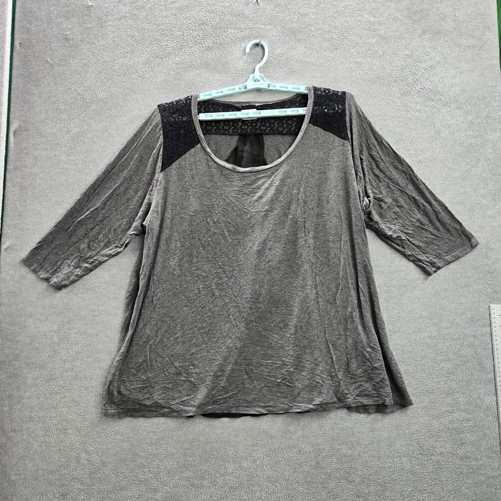 Torrid Women Blouse 4 Gray Nylon Polyester Lace Sheer Round Neck Pullover